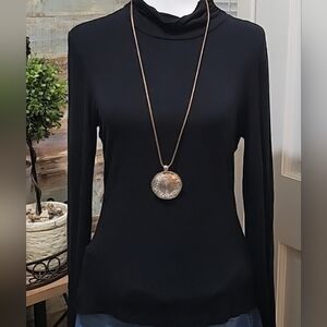 Spense Mock Neck Top, Womens M Black Long Sleeve Knit Stretch Career  Lagenlook
